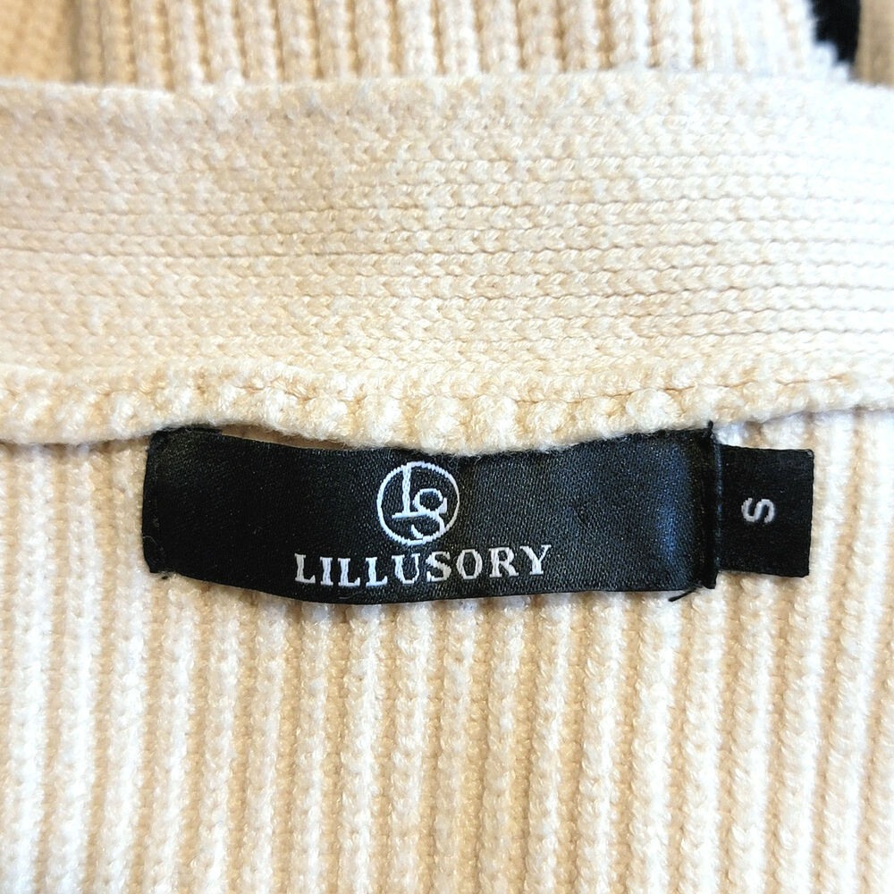 Lillusory Black & Cream Stripe Cardigan Sweater Button Down Relaxed Loose Fit S - Picture 12 of 14